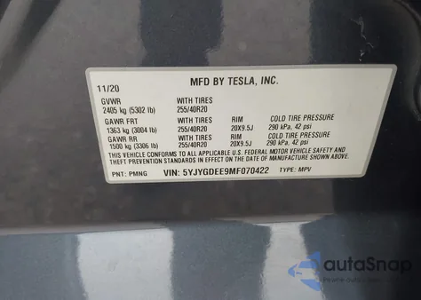2021 Tesla Model Y Long Range Dual Motor All-Wheel Drive из США, поврежденный, VIN 5YJYGDEE9MF070422